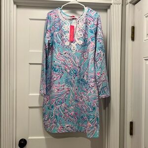 Lilly Pulitzer Long Sleeved Harper Shift in Bayside Blue under the moon XL